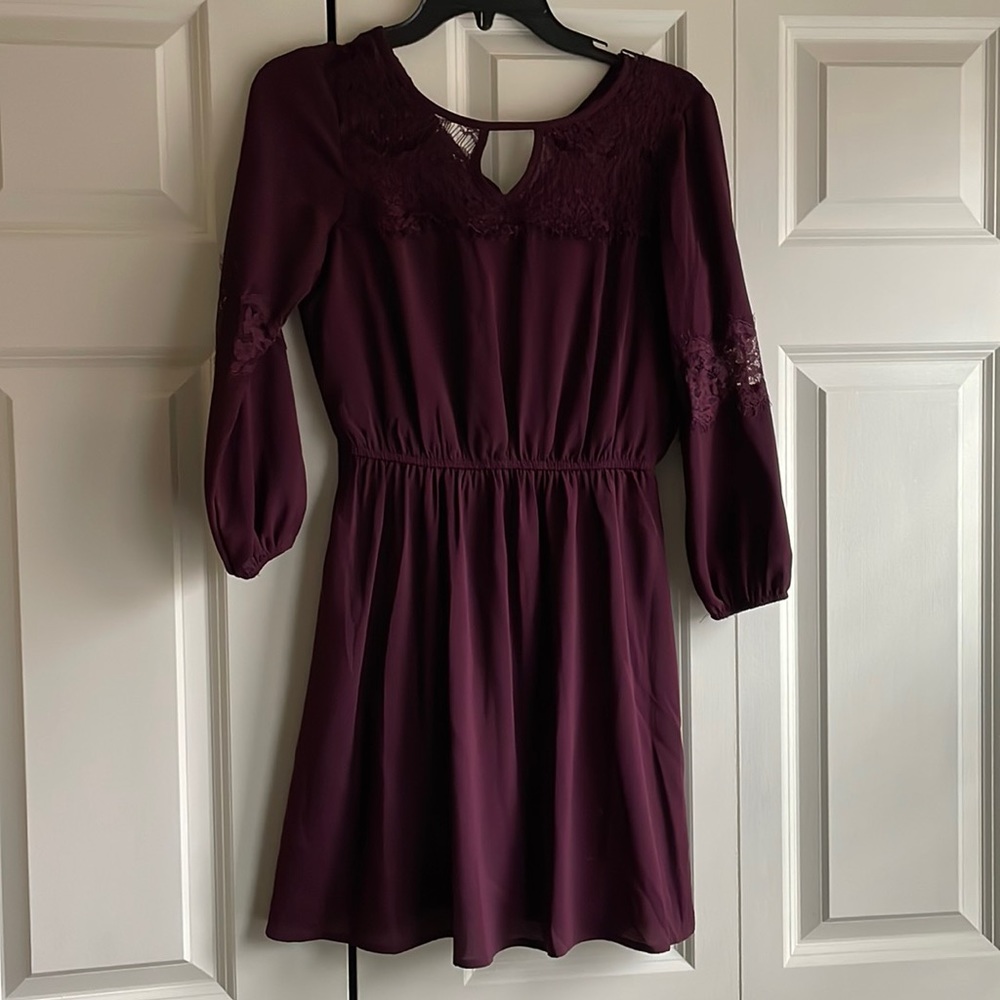 Wine color Lily Rose dress with lace detail